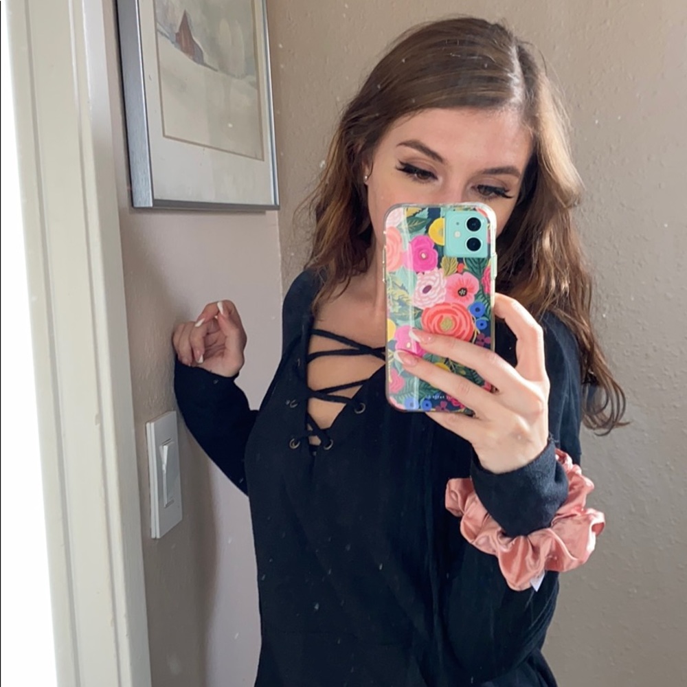 Black Lace-Up Hoodie